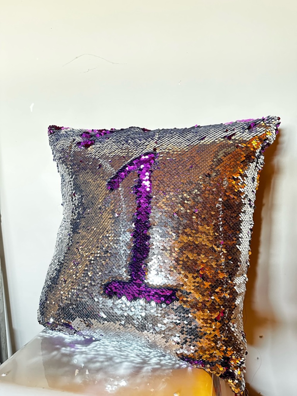 Sequin Reversible Throw Pillow - Silver & Purple